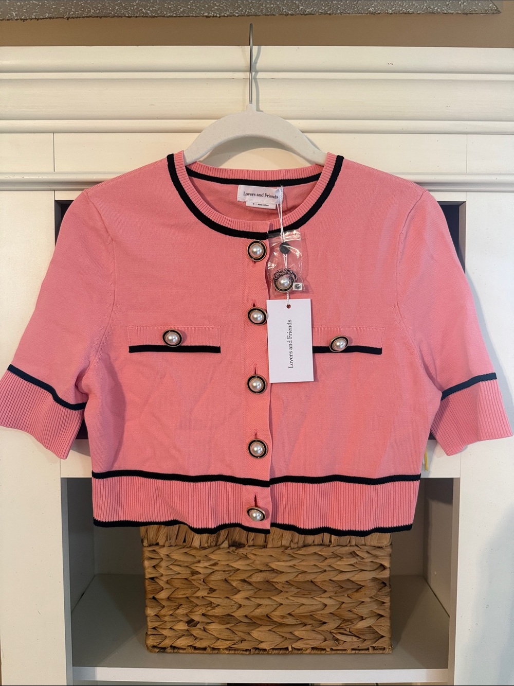 Lovers and Friends Pink Pearl-Button Knit Cardigan